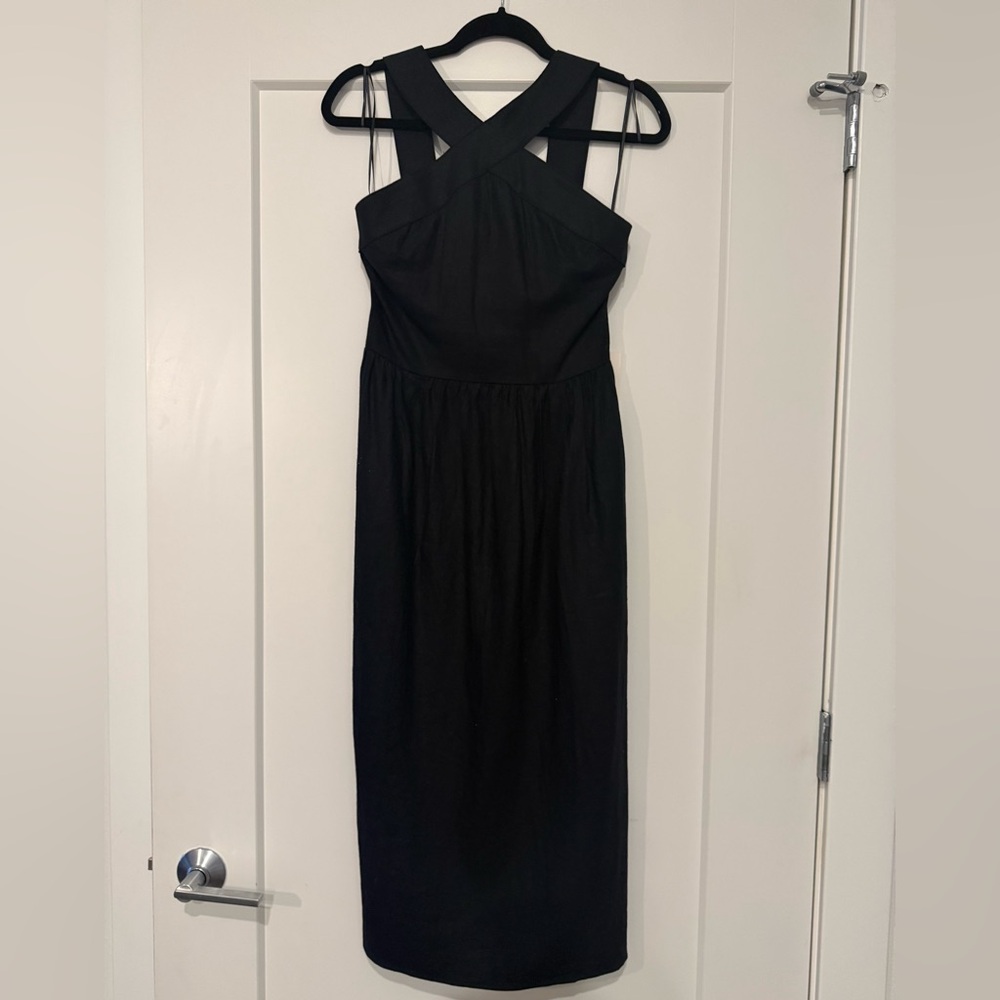 NWT Women’s Cross Front Linen Blend Midi Dress